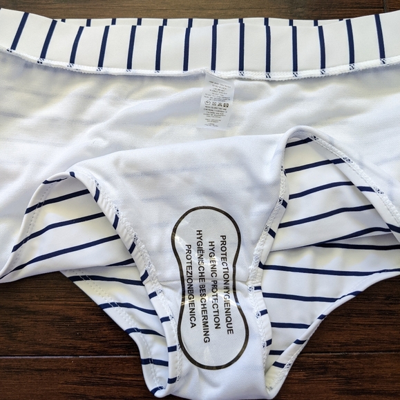 NWOT Striped High Waist Bikini Bottoms with Pom Pons - Picture 5 of 6